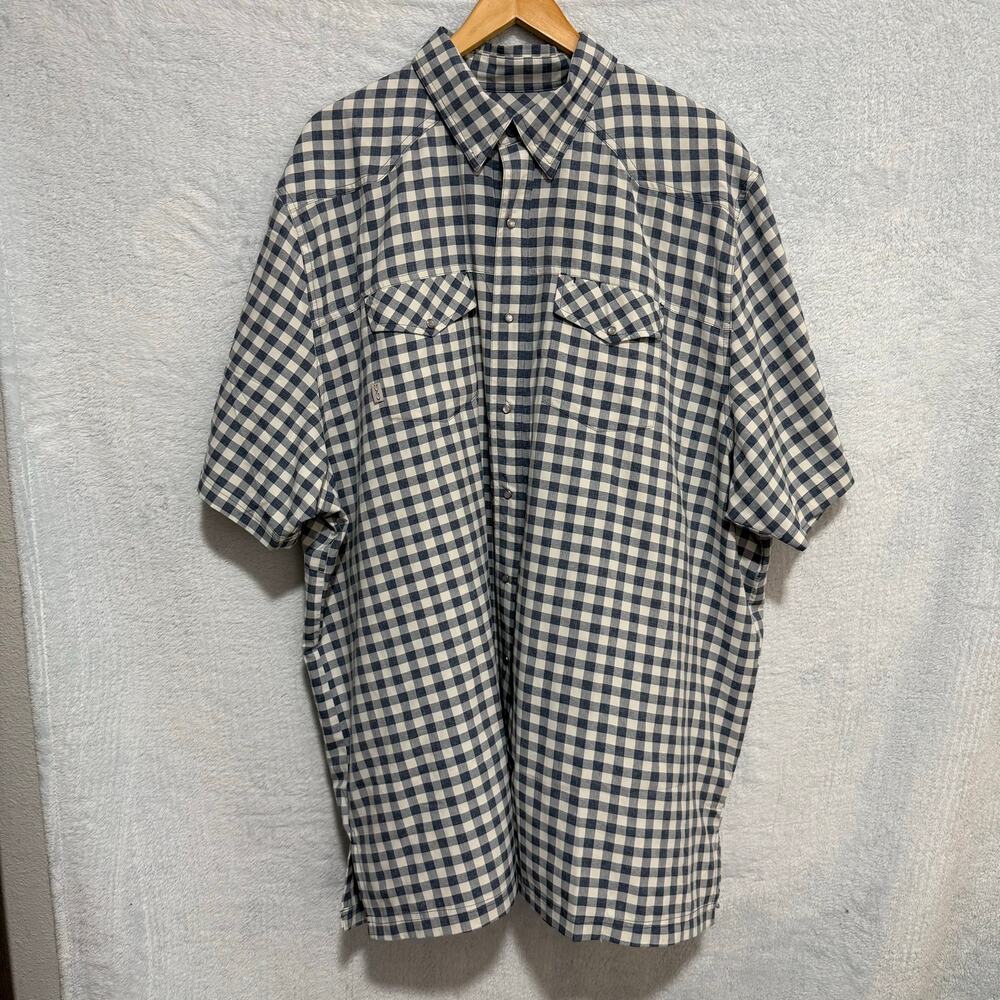 GameGuard Mens XL Short Sleeve Vented Fishing Shirt Blue White Gingham Plaid